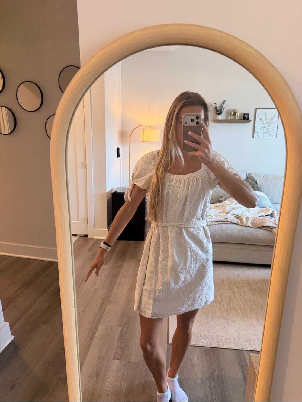 Universal Thread White Puff-Sleeve Textured Mini Dress